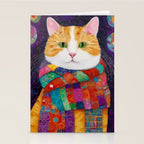 Gustav Klimt Style Painting of Tabby Cat with Green Eyes Stationery Card Gallery Image 2