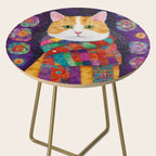 Gustav Klimt Style Painting of Tabby Cat with Green Eyes Side Table Gallery Image 2