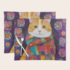 Gustav Klimt Style Painting of Tabby Cat with Green Eyes Placemat Gallery Image 1