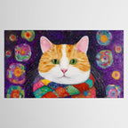 Gustav Klimt Style Painting of Tabby Cat with Green Eyes Tablecloth Gallery Image 2