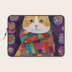 Gustav Klimt Style Painting of Tabby Cat with Green Eyes Laptop Sleeve Gallery Image 1