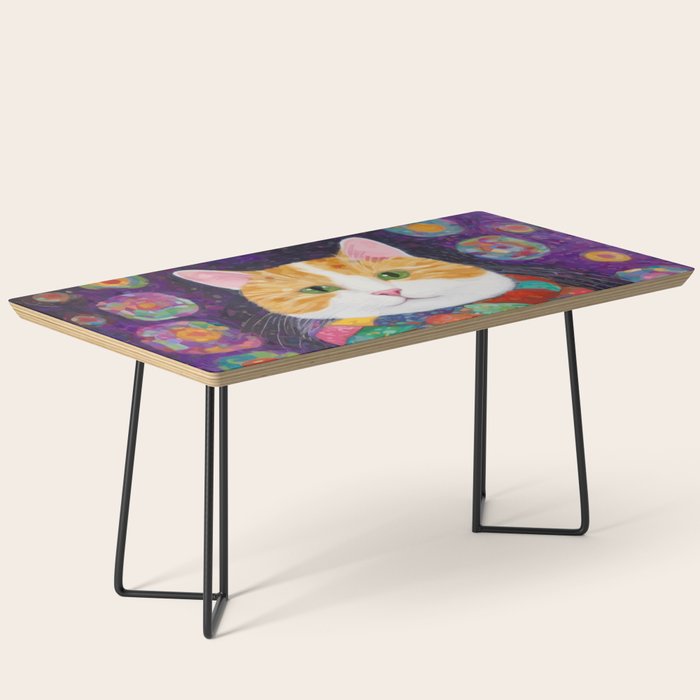 Gustav Klimt Style Painting of Tabby Cat with Green Eyes Coffee Table Gallery Image 1