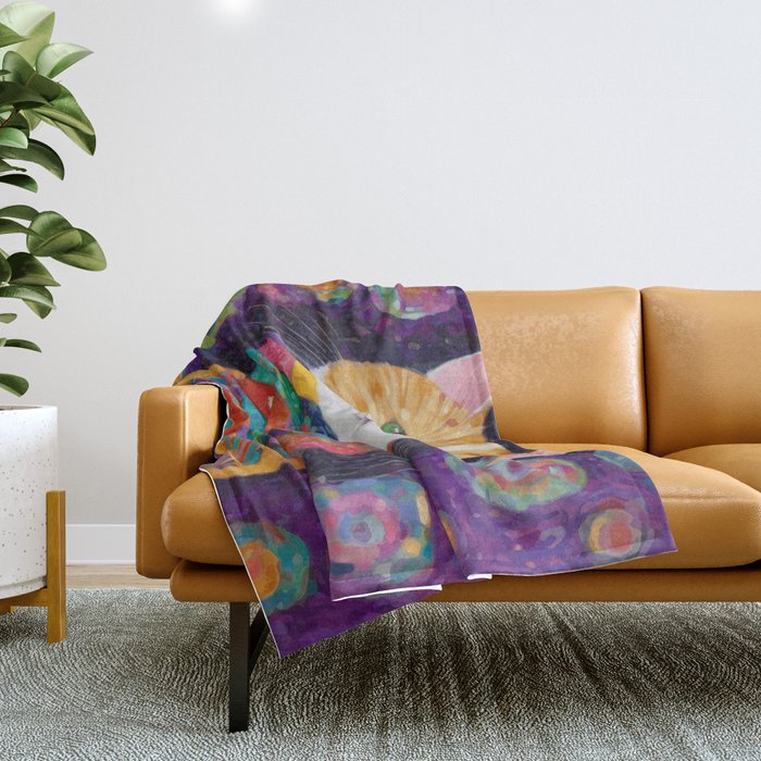 Gustav Klimt Style Painting of Tabby Cat with Green Eyes Throw Blanket Gallery Image 1