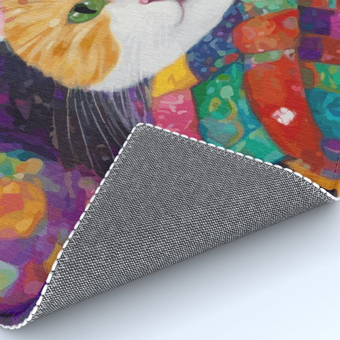 Gustav Klimt Style Painting of Tabby Cat with Green Eyes Rug Gallery Image 4