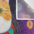 Gustav Klimt Style Painting of Tabby Cat with Green Eyes Wall Tapestry Gallery Image 3
