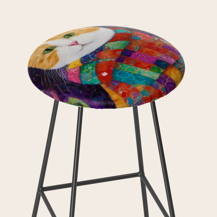 Gustav Klimt Style Painting of Tabby Cat with Green Eyes Stool Gallery Image 2
