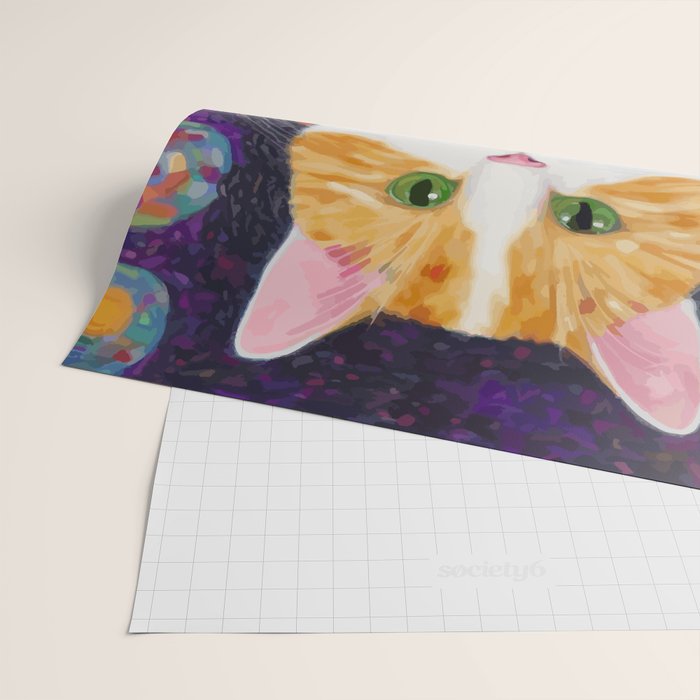Gustav Klimt Style Painting of Tabby Cat with Green Eyes Wrapping Paper Gallery Image 2