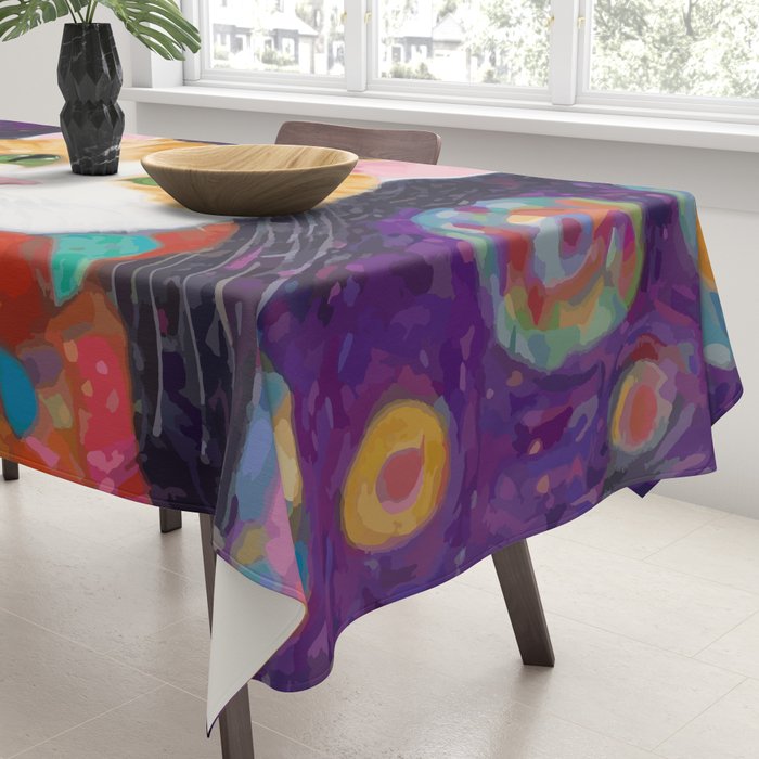 Gustav Klimt Style Painting of Tabby Cat with Green Eyes Tablecloth Gallery Image 3