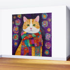 Gustav Klimt Style Painting of Tabby Cat with Green Eyes Wall Mural Gallery Image 2