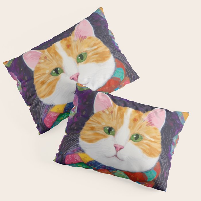 Gustav Klimt Style Painting of Tabby Cat with Green Eyes Pillow Sham Gallery Image 3