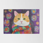 Gustav Klimt Style Painting of Tabby Cat with Green Eyes Rug Gallery Image 2