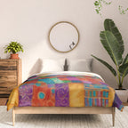 Gustav Klimt Style Painting of Tabby Cat with Green Eyes Comforter Gallery Image 3