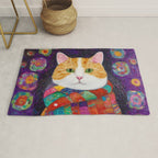 Gustav Klimt Style Painting of Tabby Cat with Green Eyes Rug Gallery Image 1