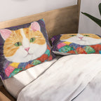 Gustav Klimt Style Painting of Tabby Cat with Green Eyes Pillow Sham Gallery Image 2