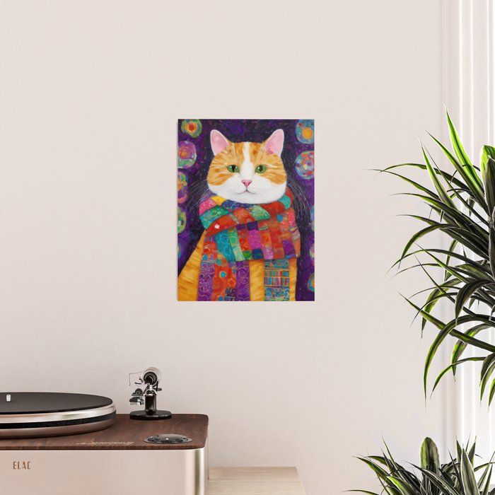 Gustav Klimt Style Painting of Tabby Cat with Green Eyes Poster Gallery Image 2