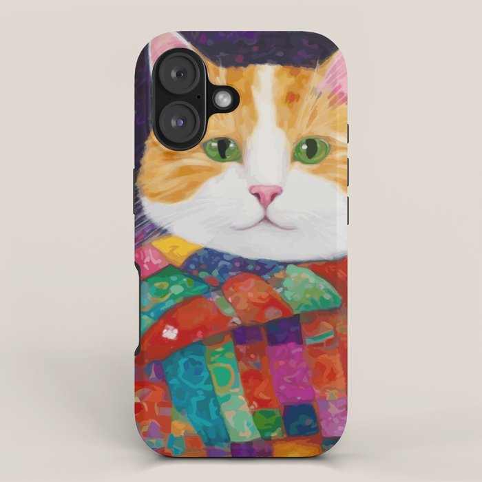 Gustav Klimt Style Painting of Tabby Cat with Green Eyes iPhone Case Gallery Image 1