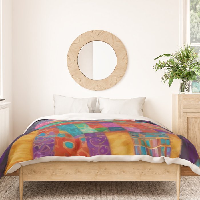 Gustav Klimt Style Painting of Tabby Cat with Green Eyes Duvet Cover Gallery Image 3