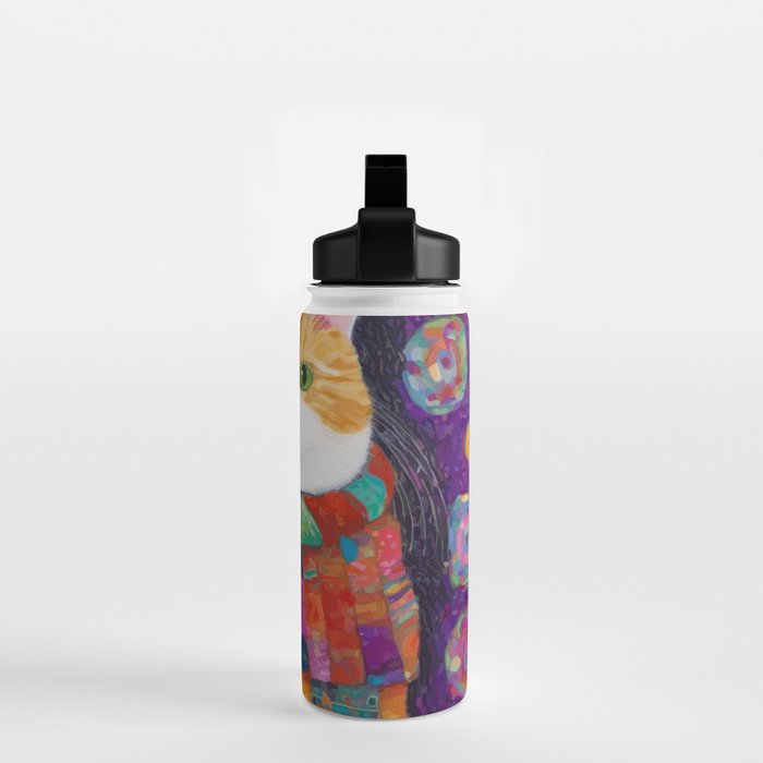 Gustav Klimt Style Painting of Tabby Cat with Green Eyes Water Bottle Gallery Image 2