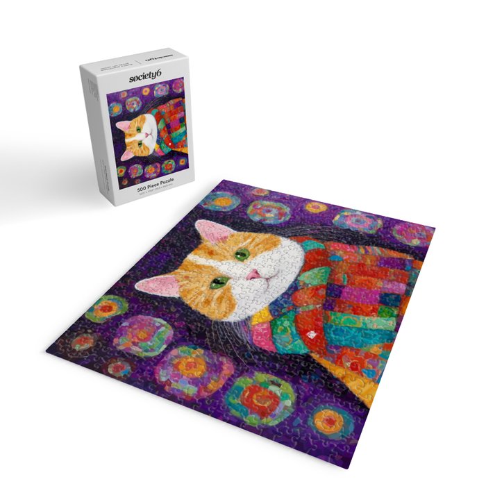 Gustav Klimt Style Painting of Tabby Cat with Green Eyes Jigsaw Puzzle Gallery Image 2