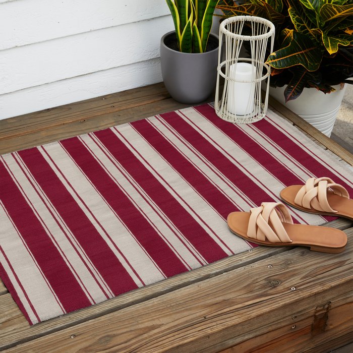 Timeless Crimson Heritage Stripes Outdoor Rug Gallery Image 2