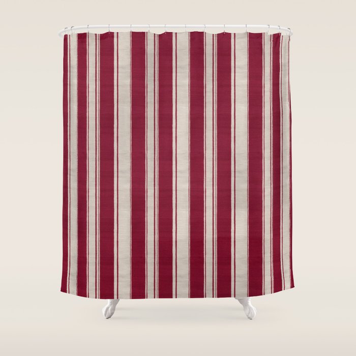 Timeless Crimson Heritage Stripes Shower Curtain Gallery Image 1