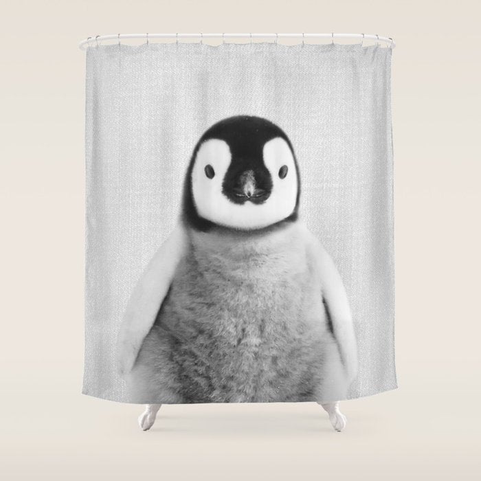 Baby Penguin - Black & White Shower Curtain Gallery Image 1