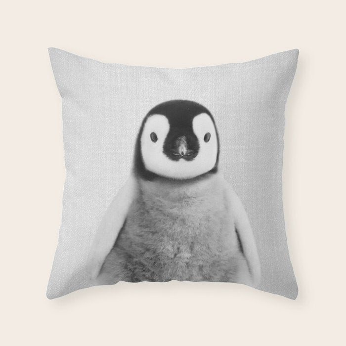 Baby Penguin - Black & White Throw Pillow Gallery Image 6
