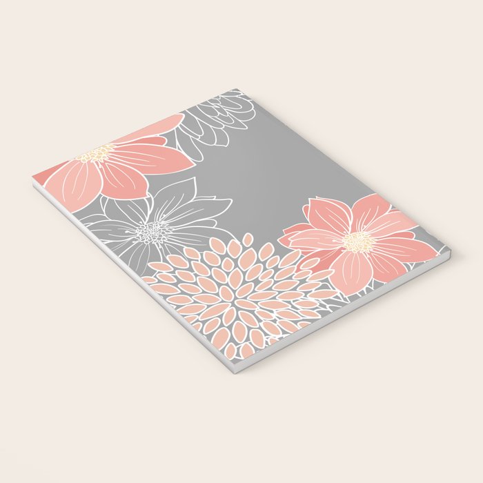 Festive, Floral Prints and Line Art, Gray and Coral Notebook Gallery Image 3