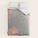 Festive, Floral Prints and Line Art, Gray and Coral Comforter Gallery Image 6