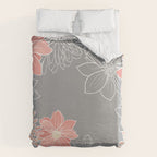 Festive, Floral Prints and Line Art, Gray and Coral Duvet Cover Gallery Image 6