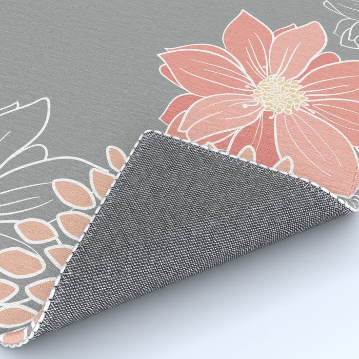 Festive, Floral Prints and Line Art, Gray and Coral Rug Gallery Image 4