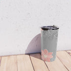 Festive, Floral Prints and Line Art, Gray and Coral Travel Mug Gallery Image 4