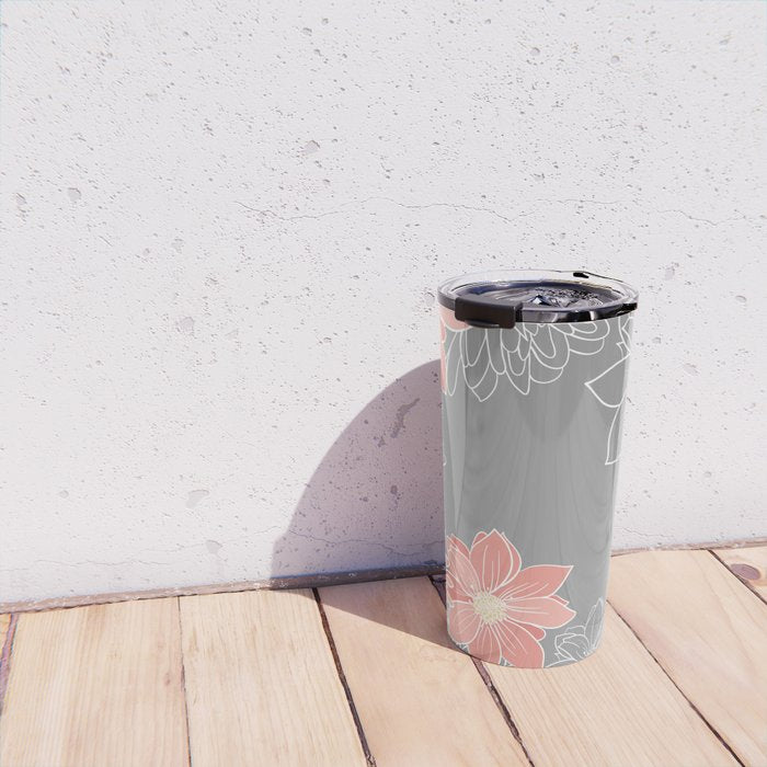 Festive, Floral Prints and Line Art, Gray and Coral Travel Mug Gallery Image 4