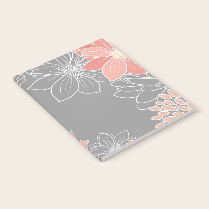 Festive, Floral Prints and Line Art, Gray and Coral Notebook Gallery Image 2