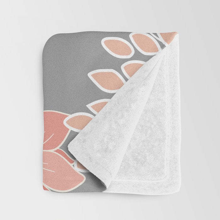 Festive, Floral Prints and Line Art, Gray and Coral Throw Blanket Gallery Image 3