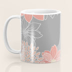 Festive, Floral Prints and Line Art, Gray and Coral Coffee Mug Gallery Image 3
