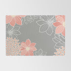 Festive, Floral Prints and Line Art, Gray and Coral Rug Gallery Image 2