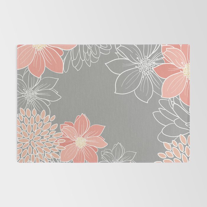 Festive, Floral Prints and Line Art, Gray and Coral Rug Gallery Image 2