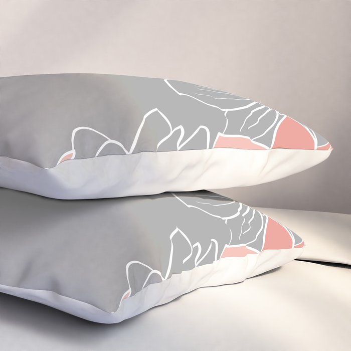 Festive, Floral Prints and Line Art, Gray and Coral Pillow Sham Gallery Image 3