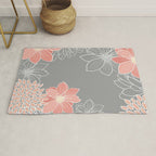 Festive, Floral Prints and Line Art, Gray and Coral Rug Gallery Image 1