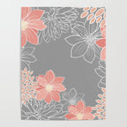 Festive, Floral Prints and Line Art, Gray and Coral Poster Gallery Image 4