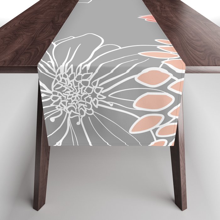 Festive, Floral Prints and Line Art, Gray and Coral Table Runner Gallery Image 1