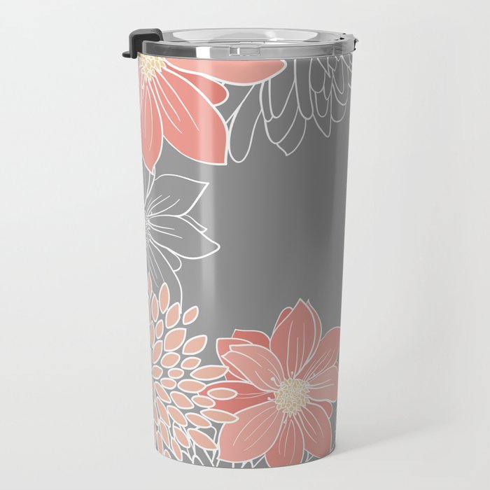 Festive, Floral Prints and Line Art, Gray and Coral Travel Mug Gallery Image 3