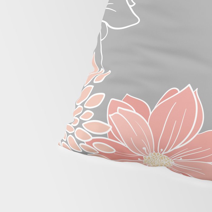 Festive, Floral Prints and Line Art, Gray and Coral Pillow Sham Gallery Image 4
