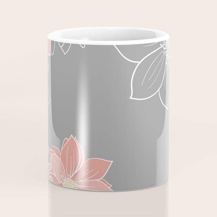 Festive, Floral Prints and Line Art, Gray and Coral Coffee Mug Gallery Image 4
