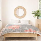 Festive, Floral Prints and Line Art, Gray and Coral Duvet Cover Gallery Image 3
