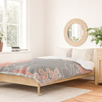 Festive, Floral Prints and Line Art, Gray and Coral Duvet Cover Gallery Image 2