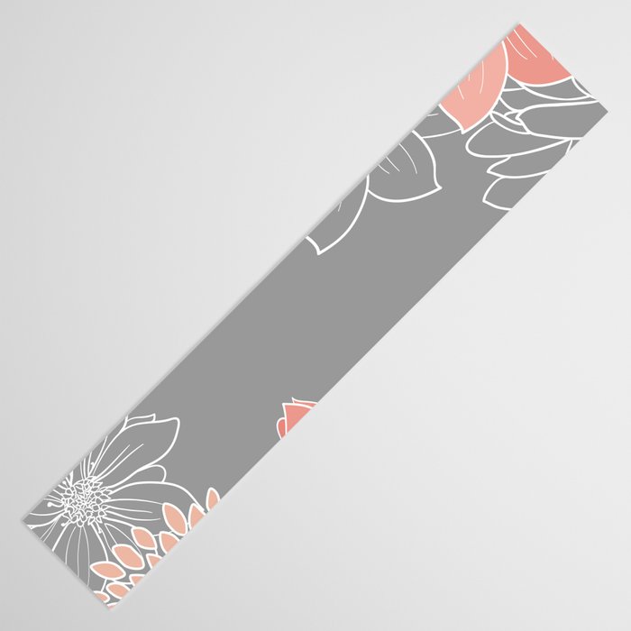 Festive, Floral Prints and Line Art, Gray and Coral Table Runner Gallery Image 3