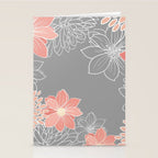 Festive, Floral Prints and Line Art, Gray and Coral Stationery Card Gallery Image 2