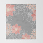 Festive, Floral Prints and Line Art, Gray and Coral Throw Blanket Gallery Image 2